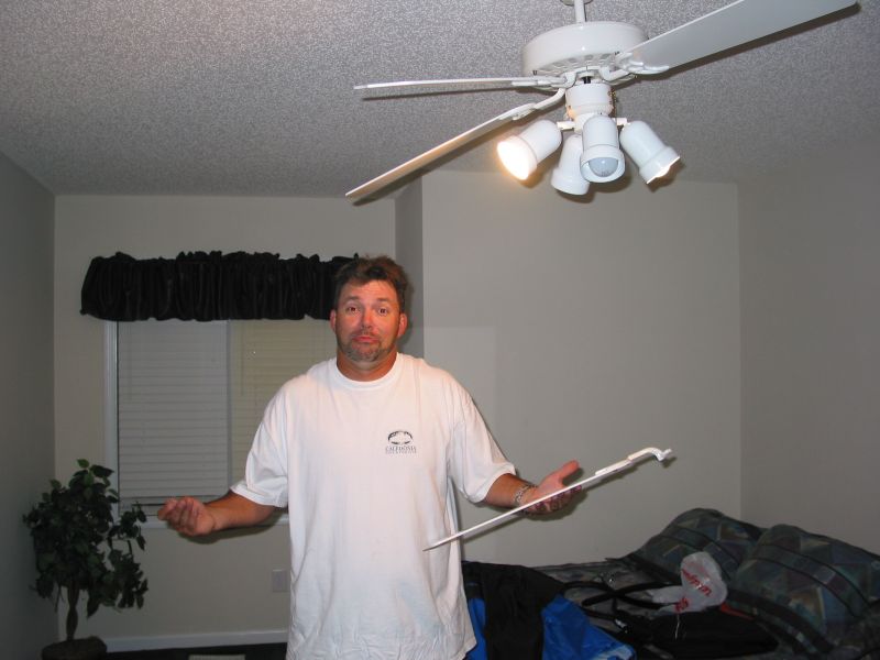 Joey with the destroyed ceiling fan