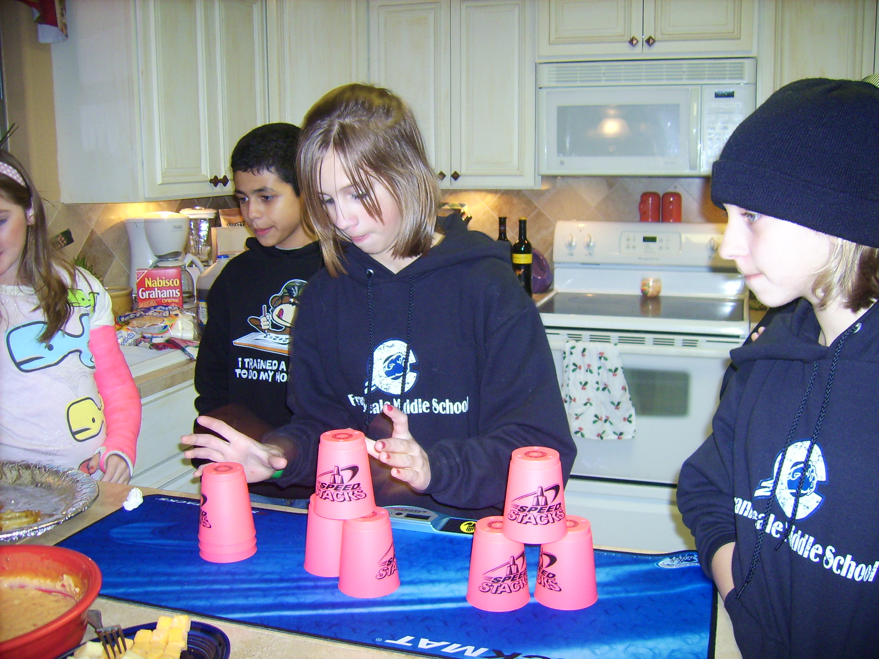 Holly is the speed stacking champ of the evening.