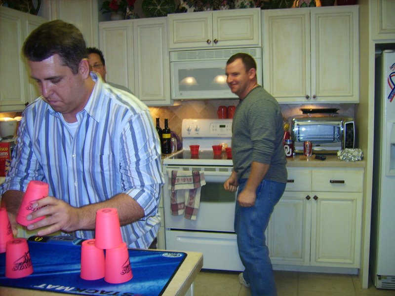 Ed, Bruce, and Joe's cup stacking relay team