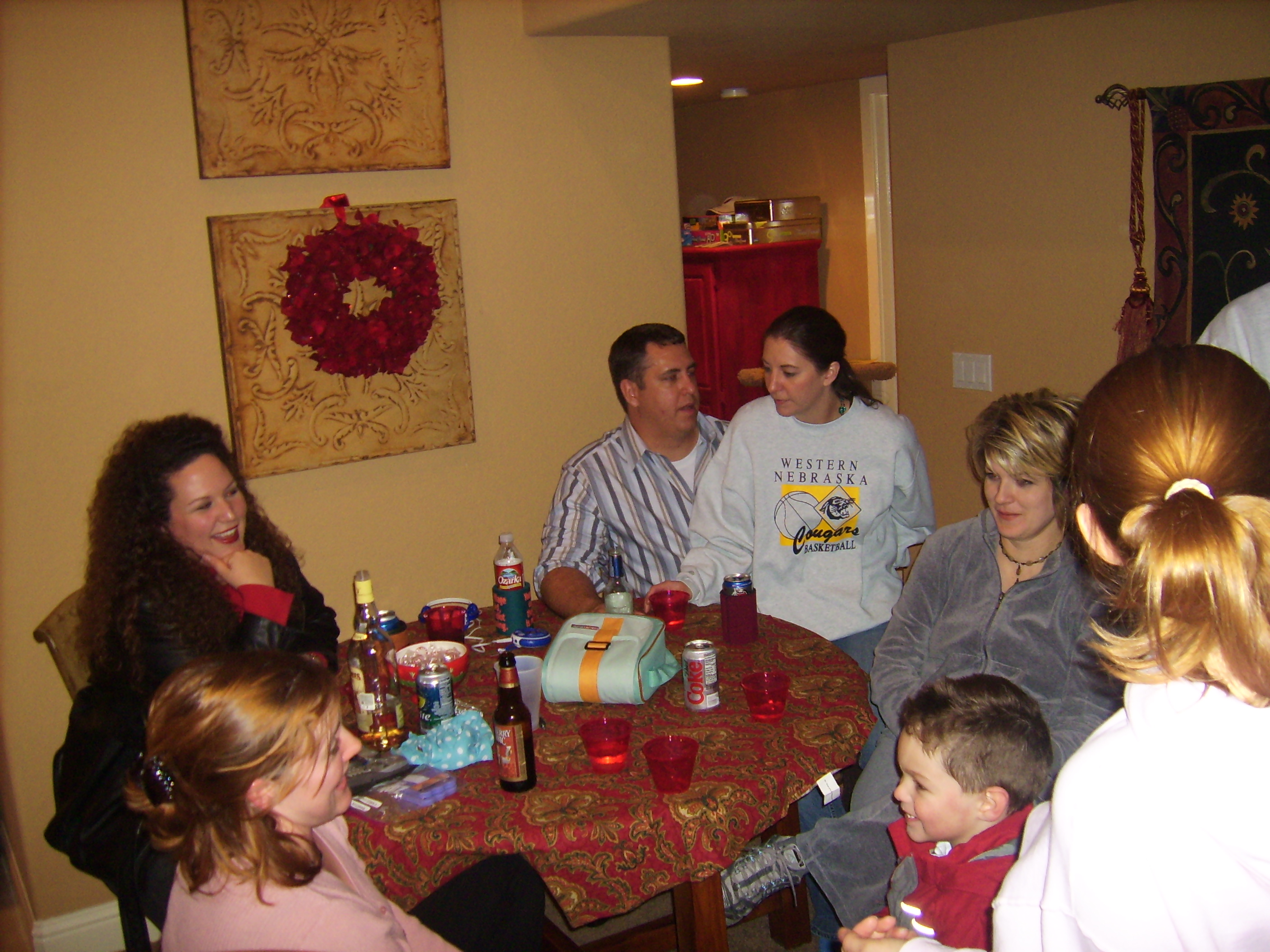 After the fireworks, people gather back inside