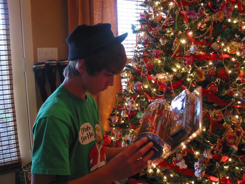 Andrew examines part of his gift from Holly