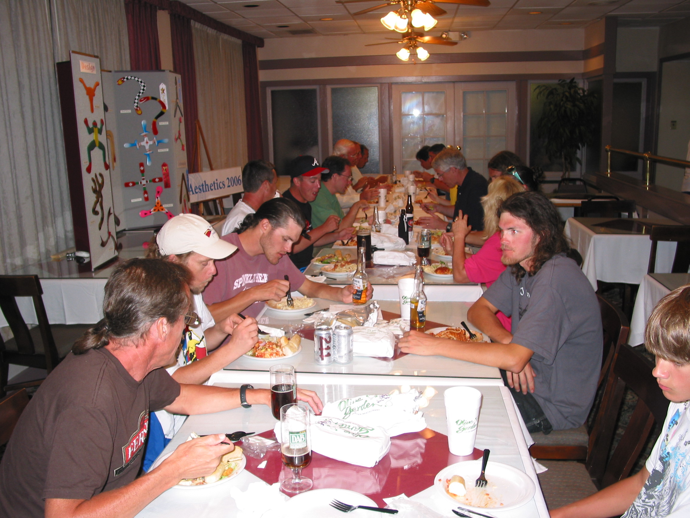 Some competitors carbing up for the next day's events