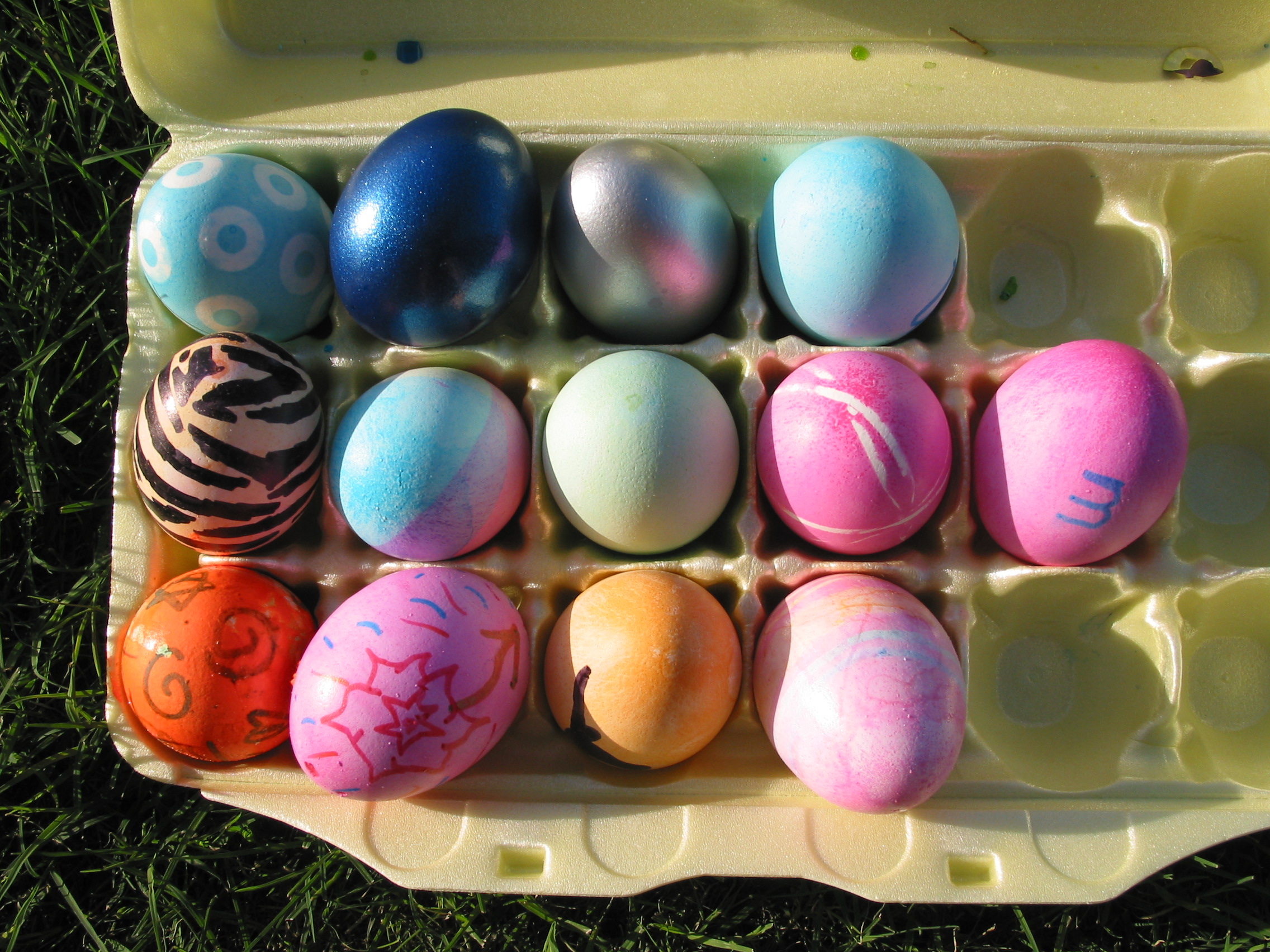 Our colored eggs outside in the sun