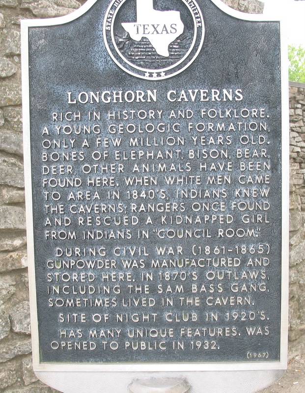 Longhorn Caverns Information Plaque