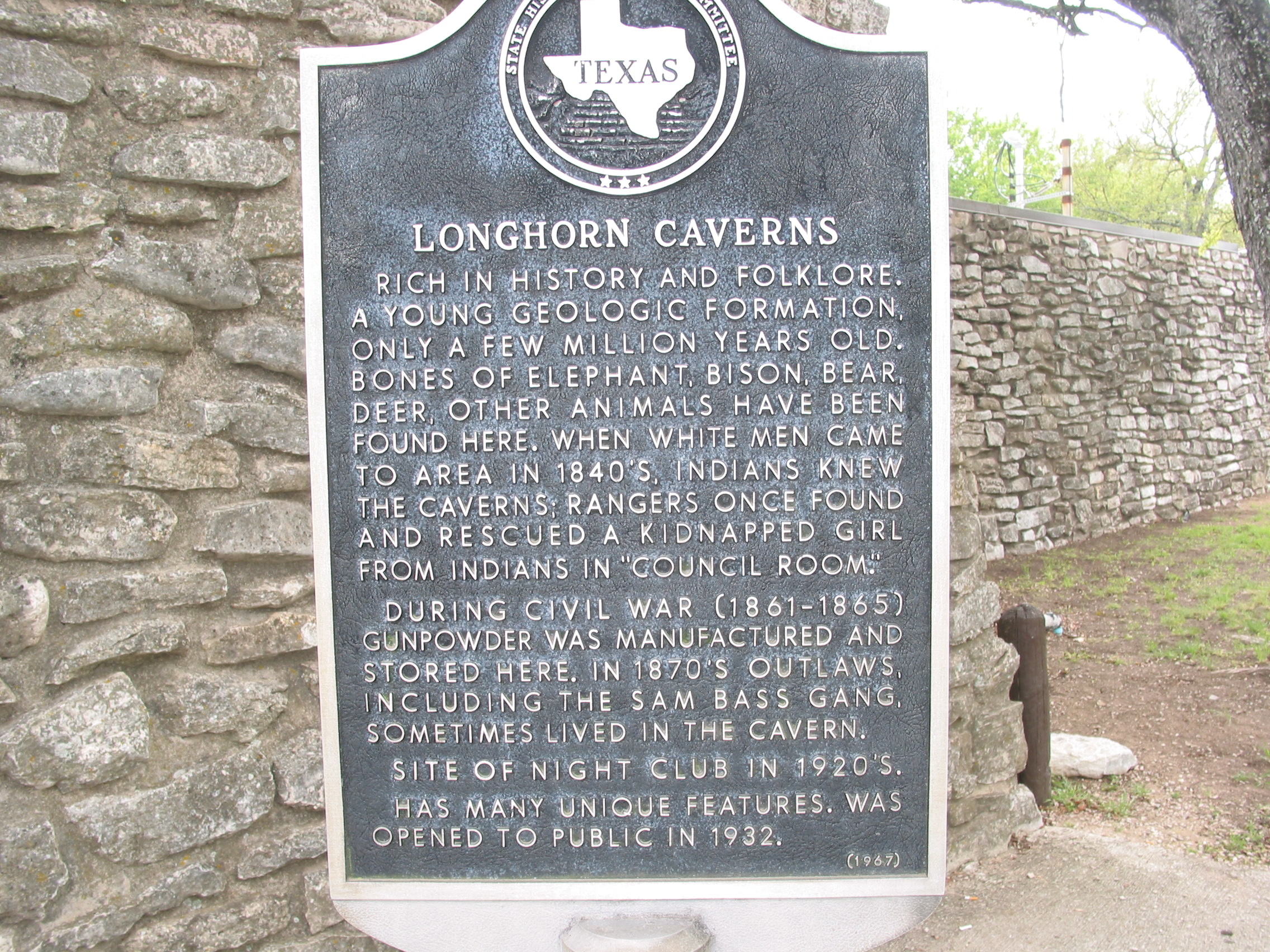 Longhorn Caverns Information Plaque