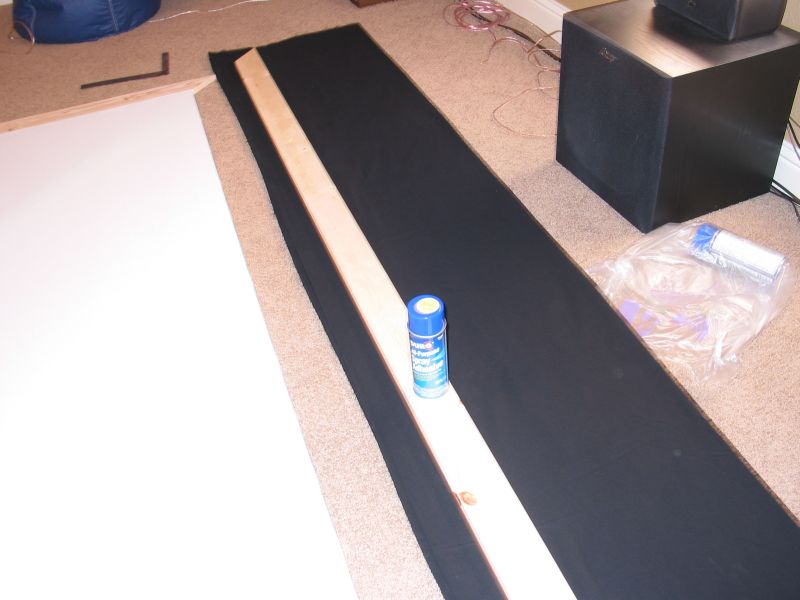 About to wrap one of the frame pieces with black velvet. Spray adhesive was used.