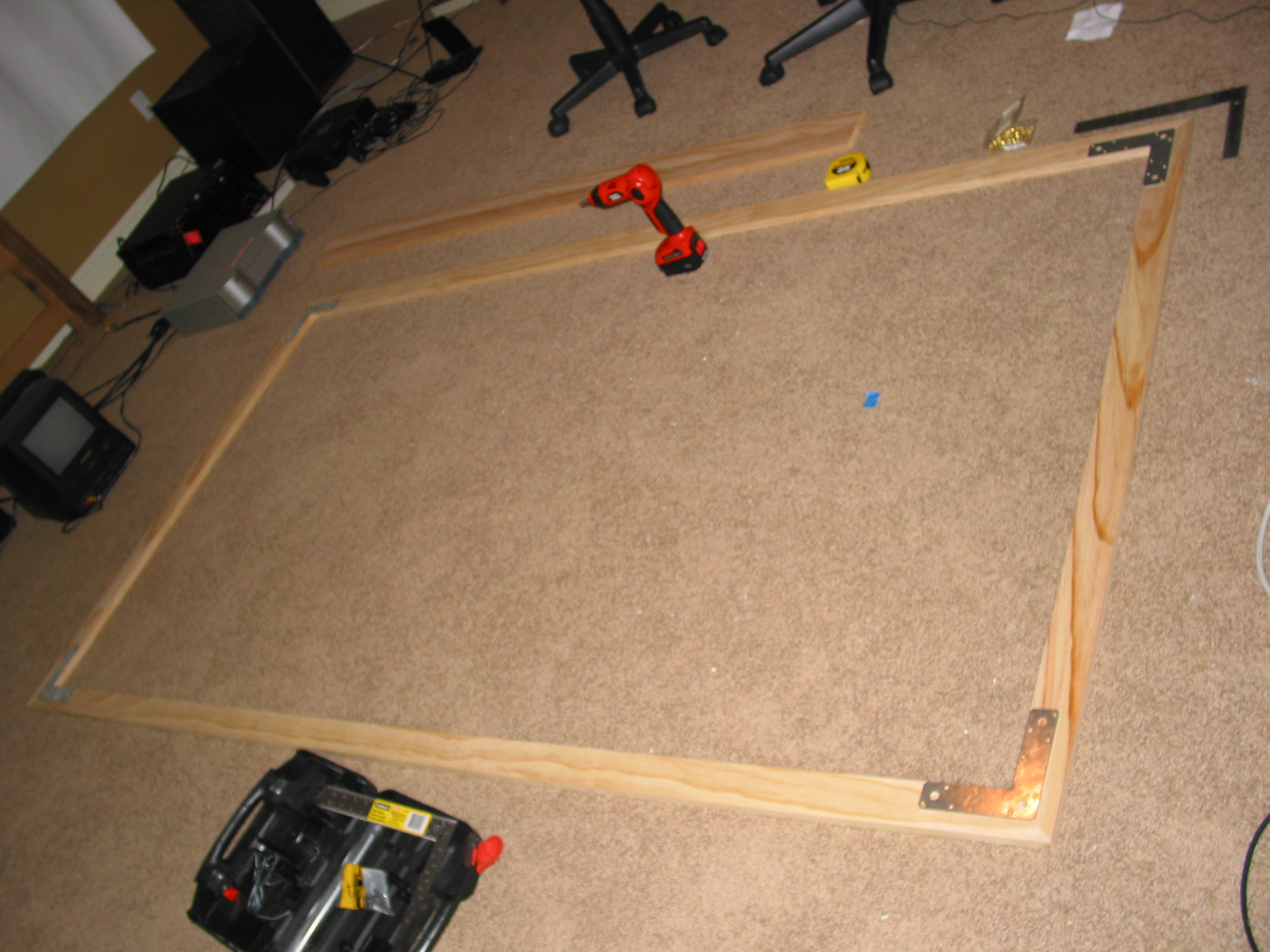 Screen frame under construction. 1x3 lumber was used for the frame.