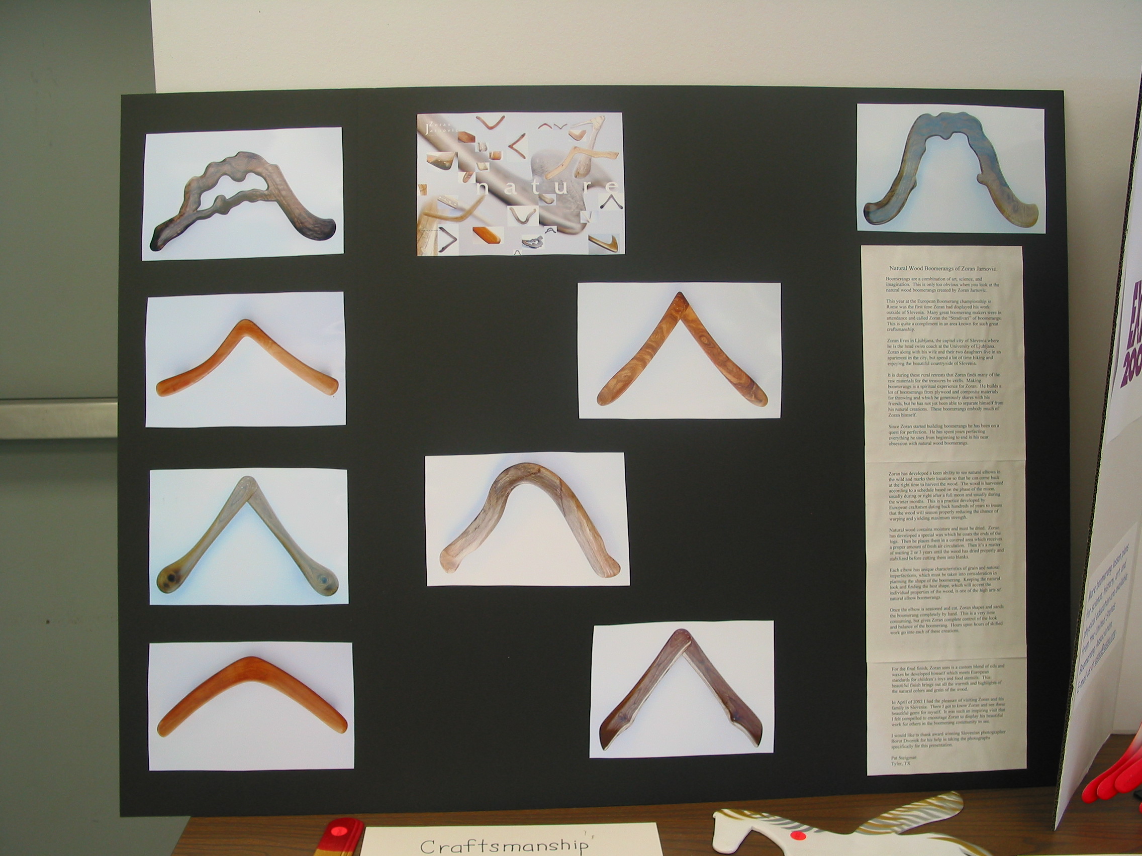 Natural wood boomerang display